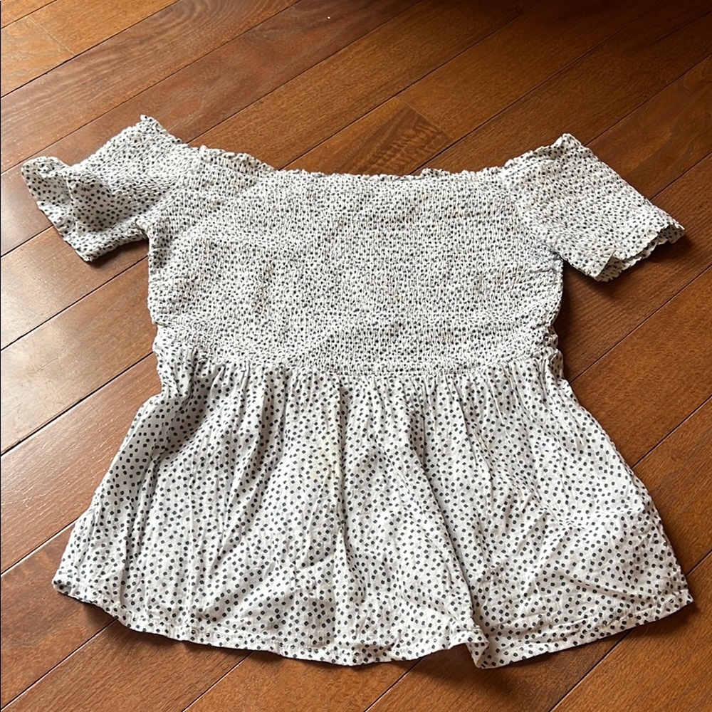 Blue and White Polka Dot off the shoulder